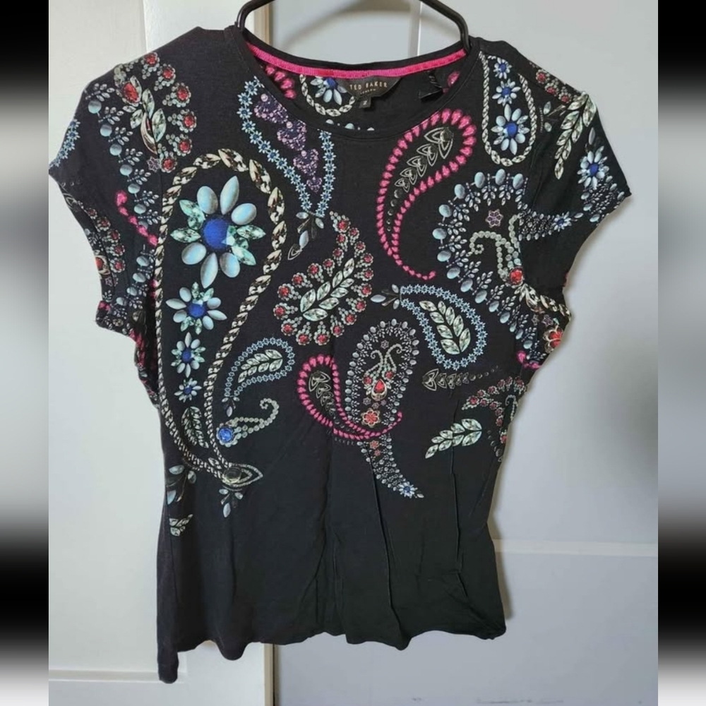 Ted Baker Black Top with Colorful Floral Paisley